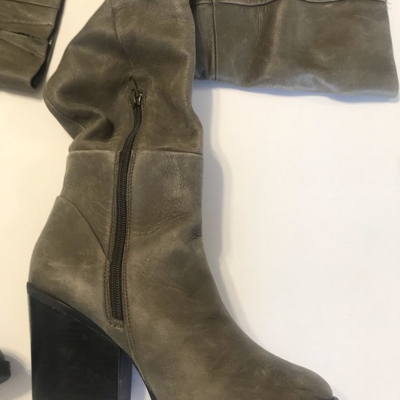 Aldo knee-high distressed leather boots size 6.5 block heel 3” Gray/ Light Green - Picture 5 of 8